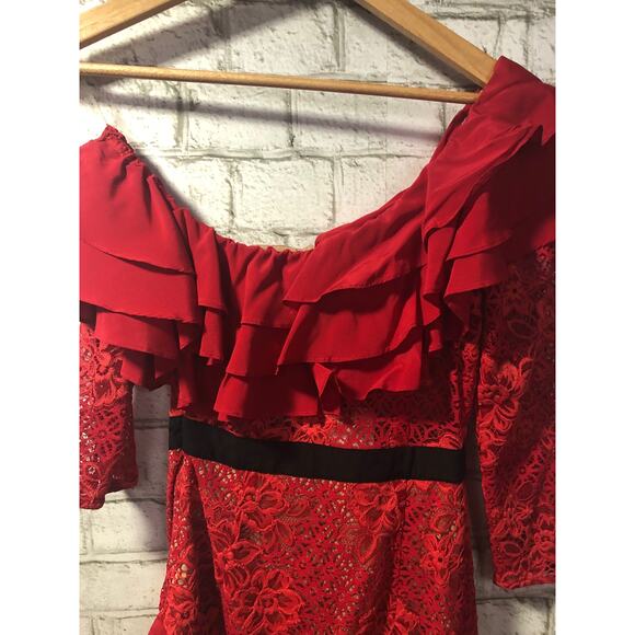 $308 For Love & Lemons Free People Chianti Red Hot Lace Ruffle Dress XS NWT - Picture 13 of 15